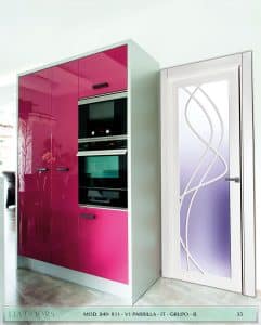 Puerta lacada Diseño Grupo D en block Vidriera Parrilla 1V BL Modelo 849-811 IT