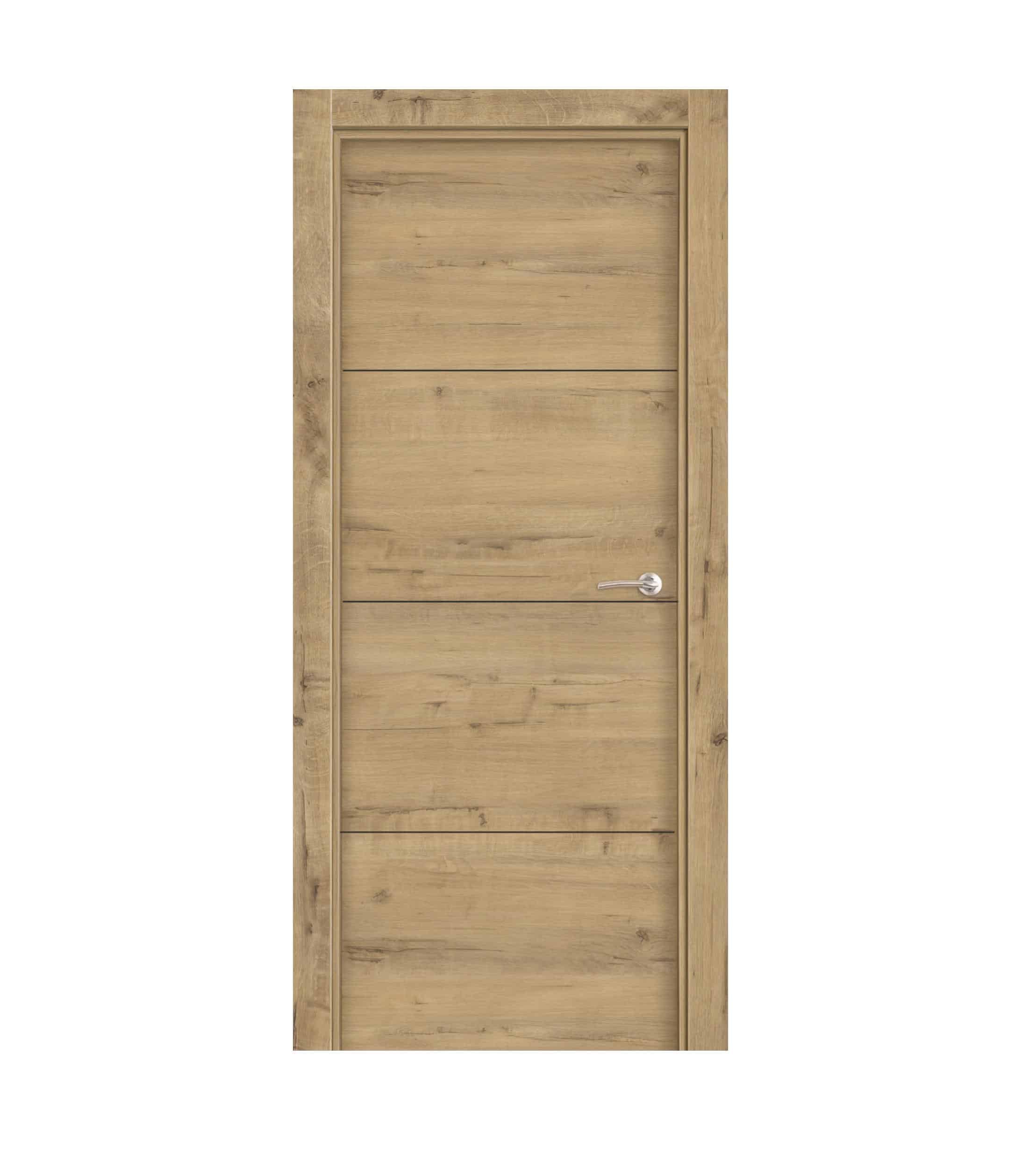 Puerta Laminada Veta Horizontal Roble Gold 300 Fresado Negro Ciega