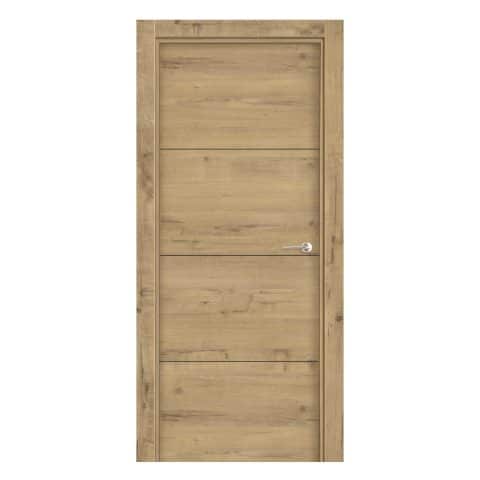 Puerta Laminada Veta Horizontal Roble Gold 400 Fresado Negro Ciega