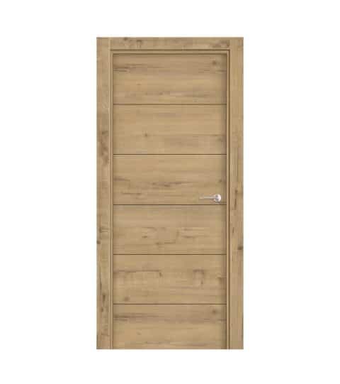 Puerta Laminada Veta Horizontal Roble Gold 500 Fresado Negro Ciega