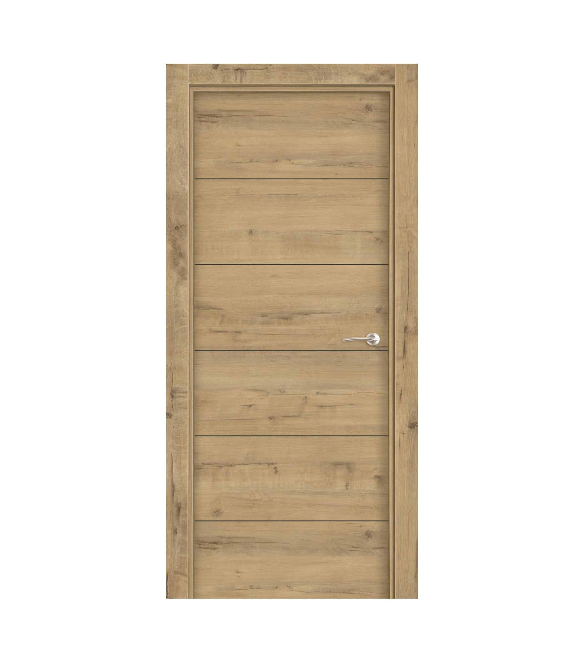 Puerta Laminada Veta Horizontal Roble Gold 500 Fresado Negro Ciega