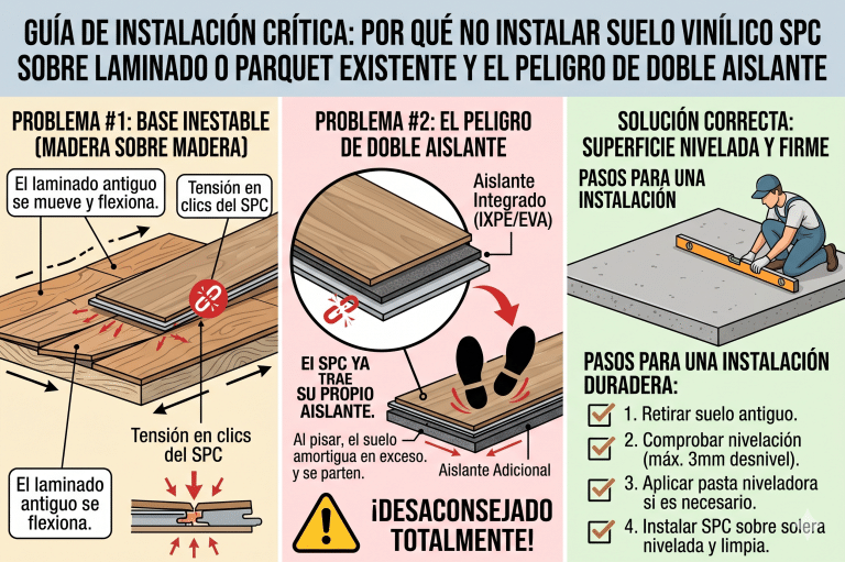 ¿Se puede instalar suelo vinílico SPC sobre parquet, tarima o laminado?